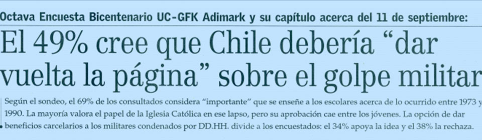 «El 49% cree que Chile debería dar vuelta la página sobre el golpe militar»