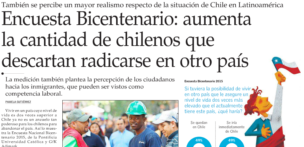Encuesta Bicentenario: Aumenta la cantidad de chilenos que descartan radicarse en otro país